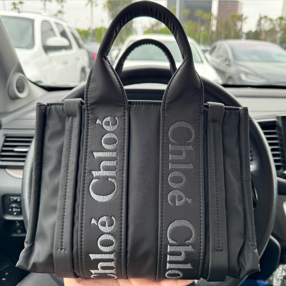 SOLD Chloé small woody tote in black nylon SPRING 2024